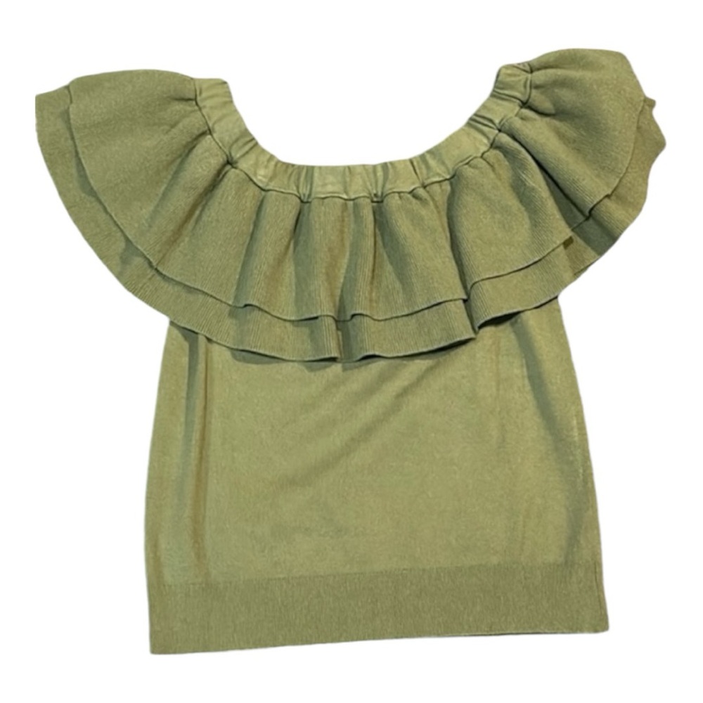 🍁J.CREW RUFFLE OFF THE SHOULDER SWEATER TOP WOMENS SIZE X-SMALL GREEN COLOR NEW